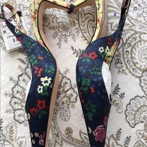 Zara NEW Floral Kitten Heeled Slingbacks Sz 8-39